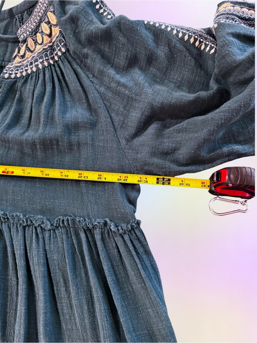 Free People Teal Dreamweaver Embroidered Flowy Tunic Top / Dress - Sz Large EUC - Picture 10 of 11